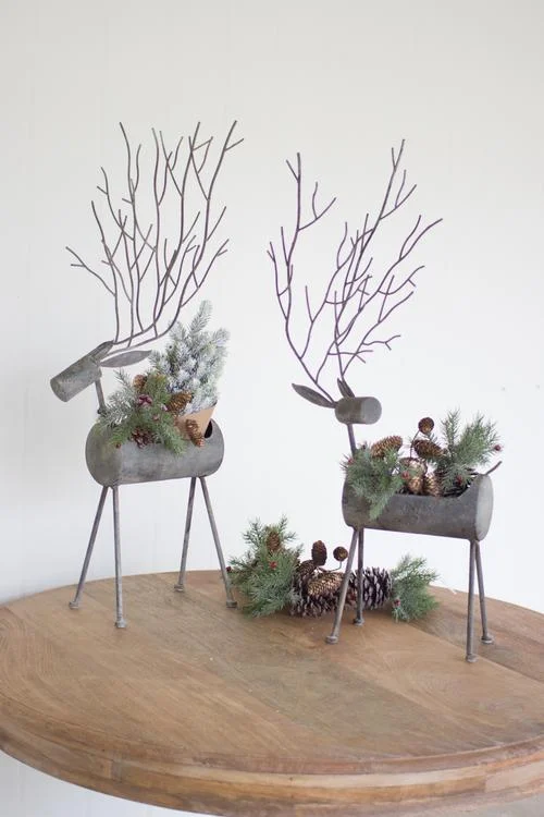 Kalalou CHE1073 Metal Deer Planters Rustic Grey Set of 2