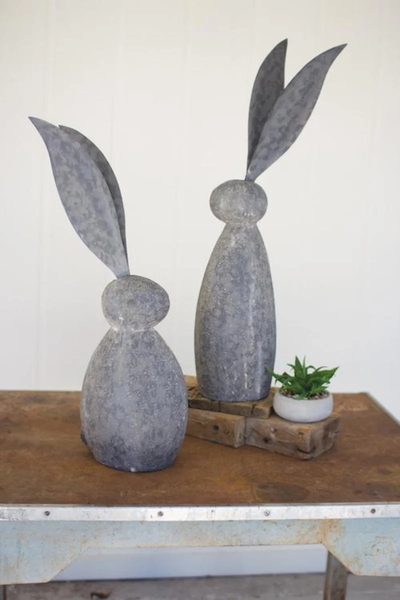 Faux Stone Rabbit with Tall Metal Ears, 33" Decorative Sculpture by Kalalou