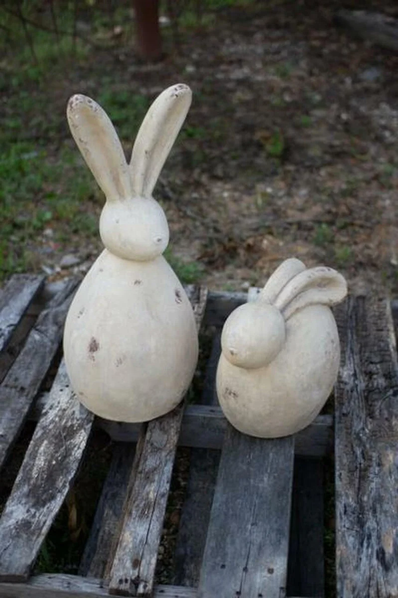 Rabbit Sculptures, Distressed White Painted Resin Garden Decor, Set of 2 by Kalalou