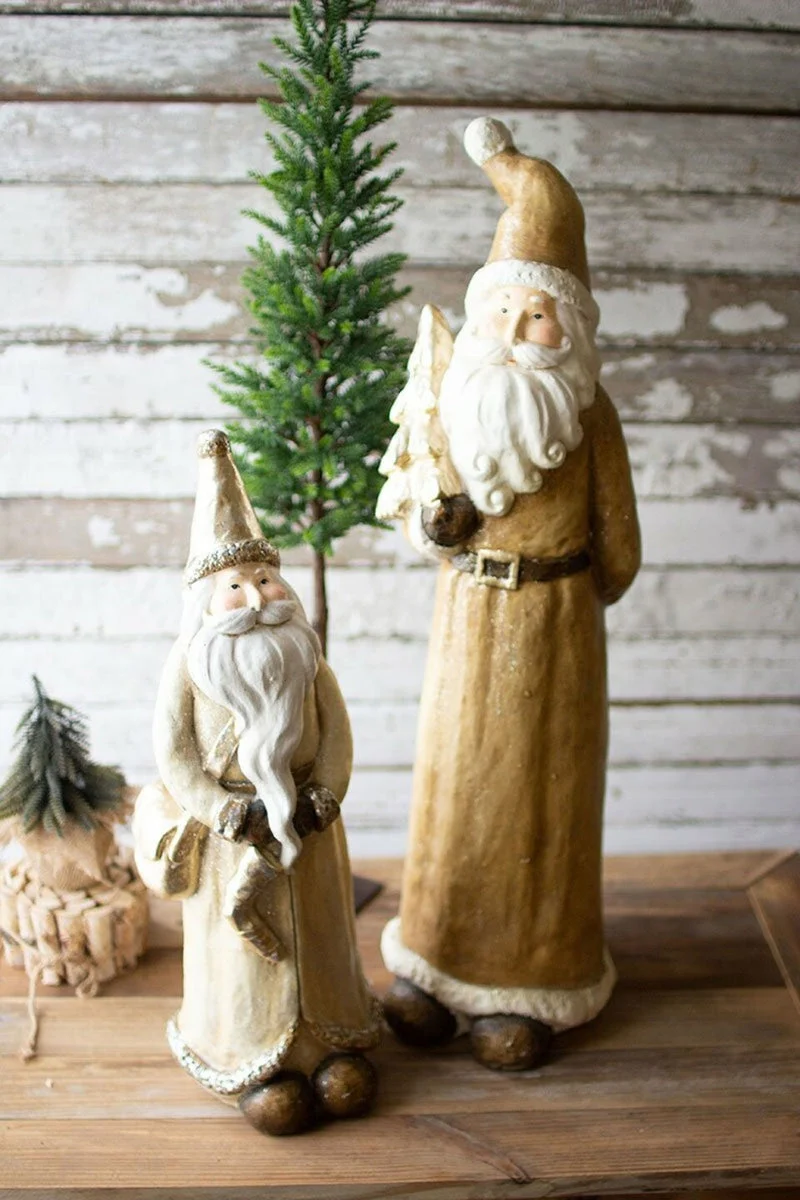 Resin Santa Figurines Gold Painted Set of 2 - 9.25 inch Holiday Decor by Kalalou