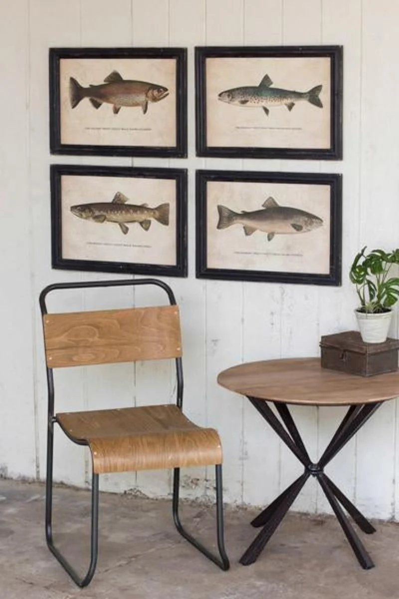 Trout Prints Under Glass 15"H – Brown Framed Coastal Wall Decor, Set of Four by Kalalou