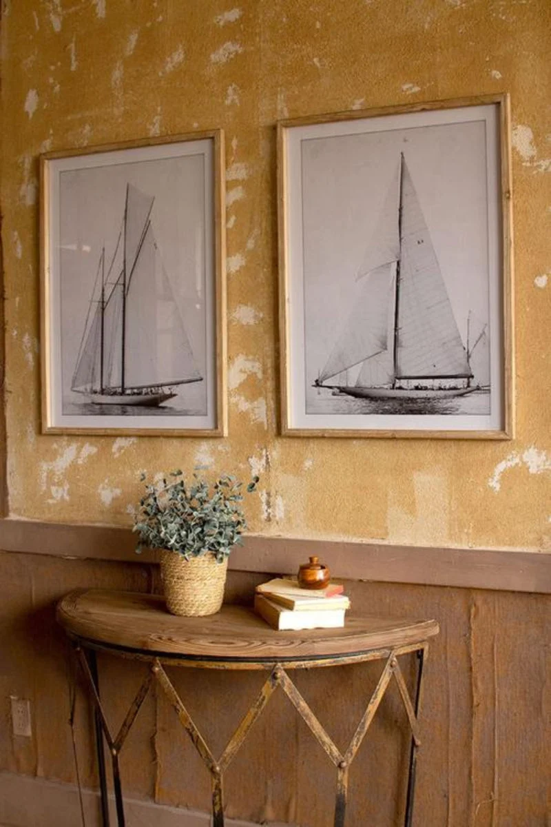 Wall Art, Framed Sailboat Prints Under Glass 31.5"H – Nautical Gray Wall Decor, Set of Two by Kalalou