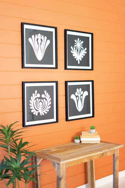 Kalalou CHH1350 Framed Black & White Graphic Prints Under Glass Set of 4