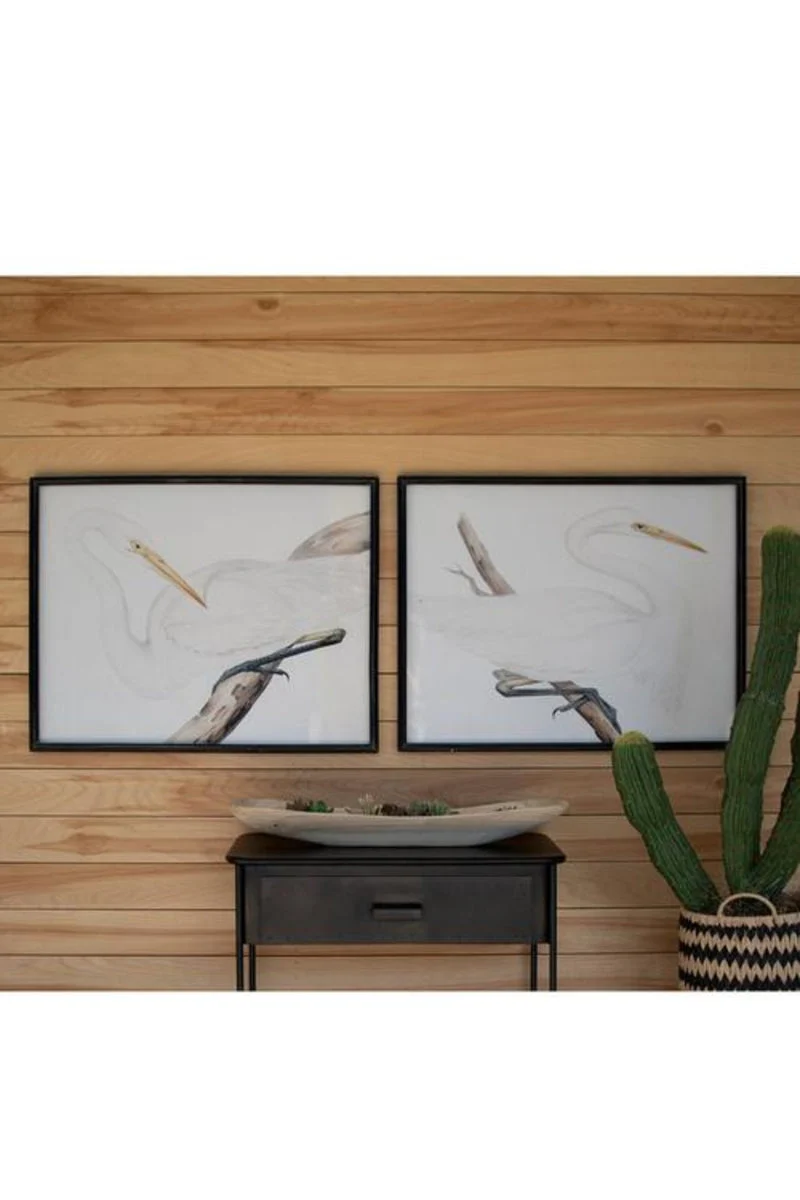 Coastal Heron Prints – Set of 2 - 27.5" Framed Artworks Under Glass by Kalalou