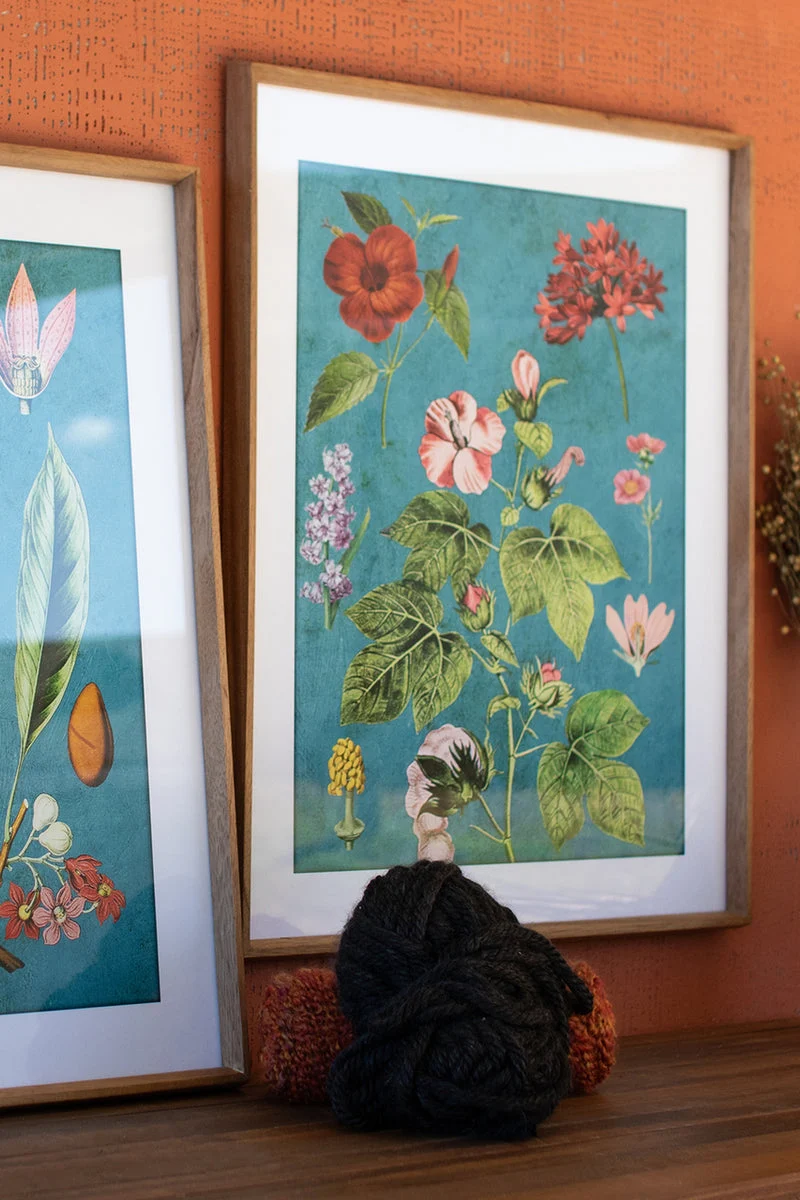 Kalalou CHH1357 Framed Flower Prints with Blue Background Under Glass