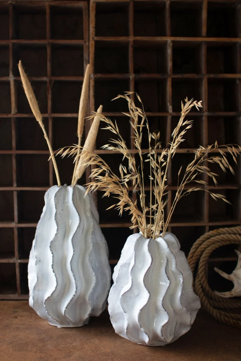 Ceramic Ruffle Vase 10.5"H – Small White Decorative Vase by Kalalou