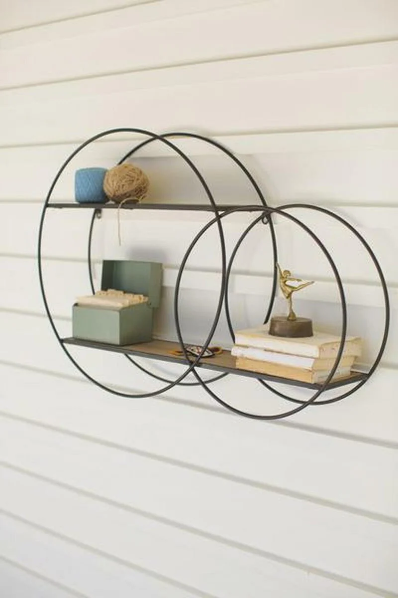 Kalalou CHW1113 Metal Double Circle Wall Unit with Wood Shelves