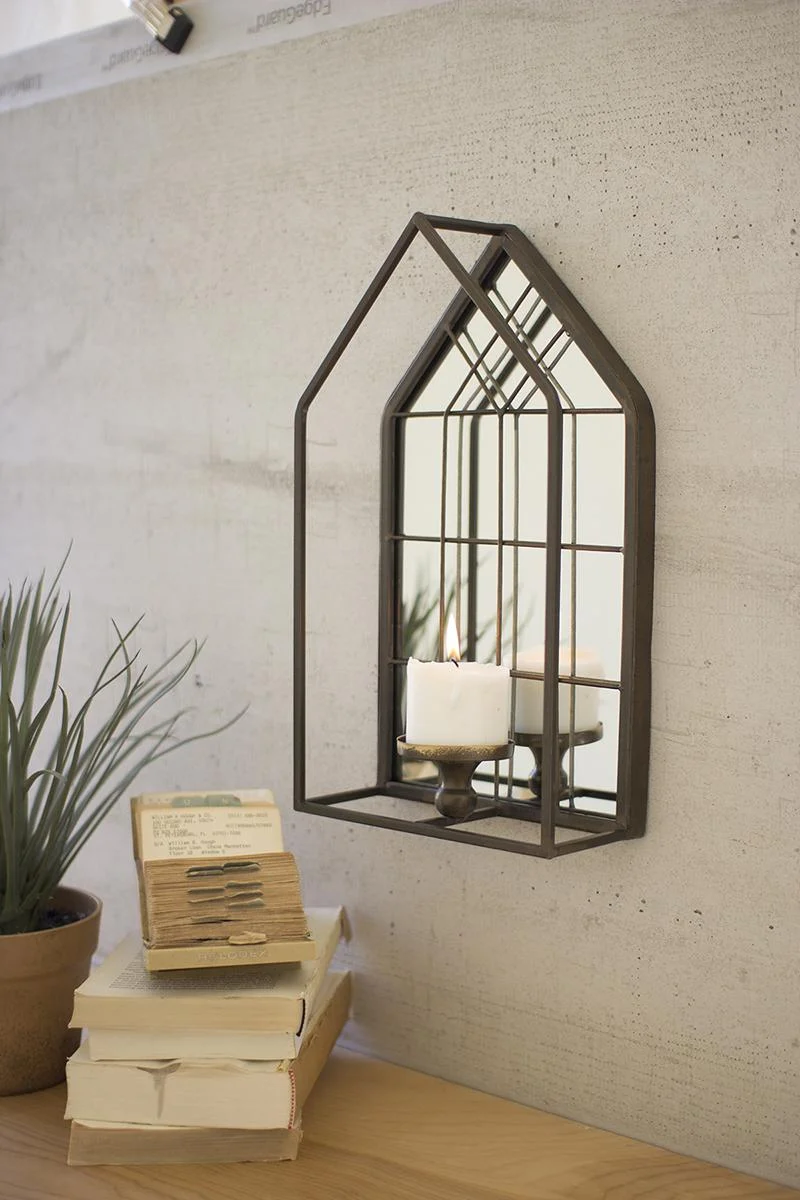 Kalalou CMNQ1004 House Shape Wall Mirror With Candle Holder