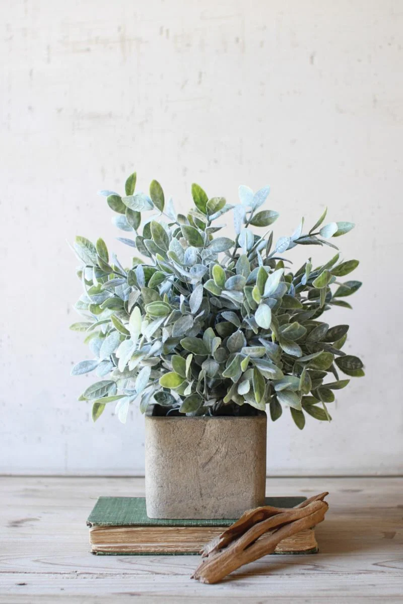 Artificial Sage Bush in a Square Pot – 12" Decorative Faux Greenery Accent for Home or Office Decor by Kalalou