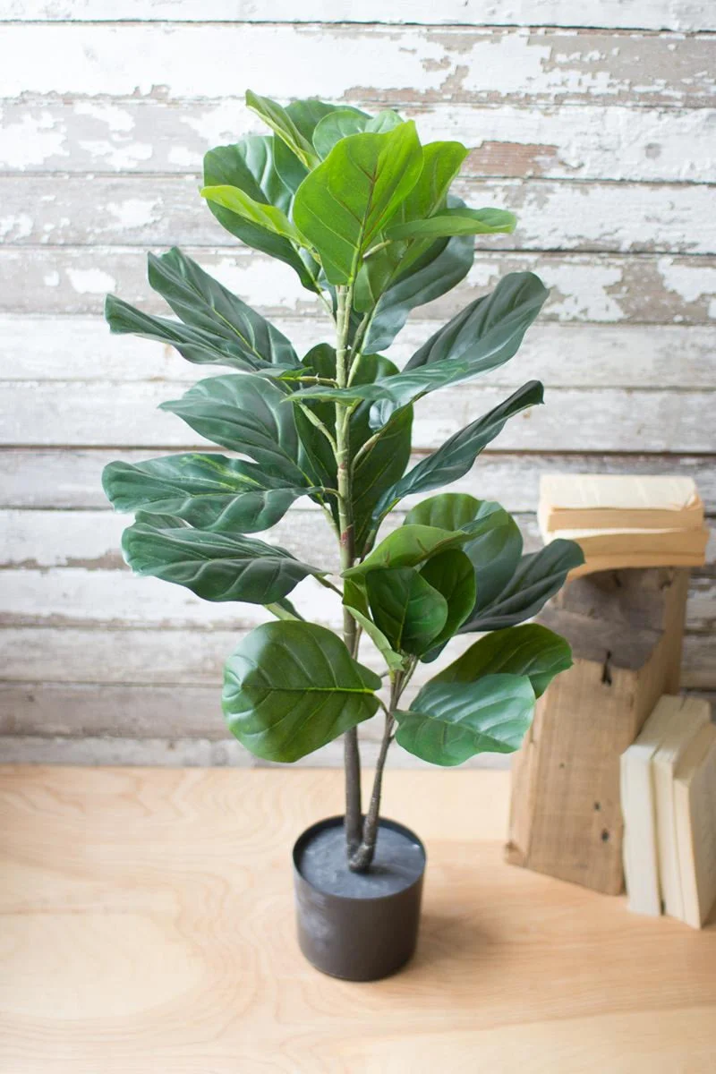 Artificial Potted Fiddle Leaf Fig in Black Pot – 38" Decorative Faux Plant by Kalalou