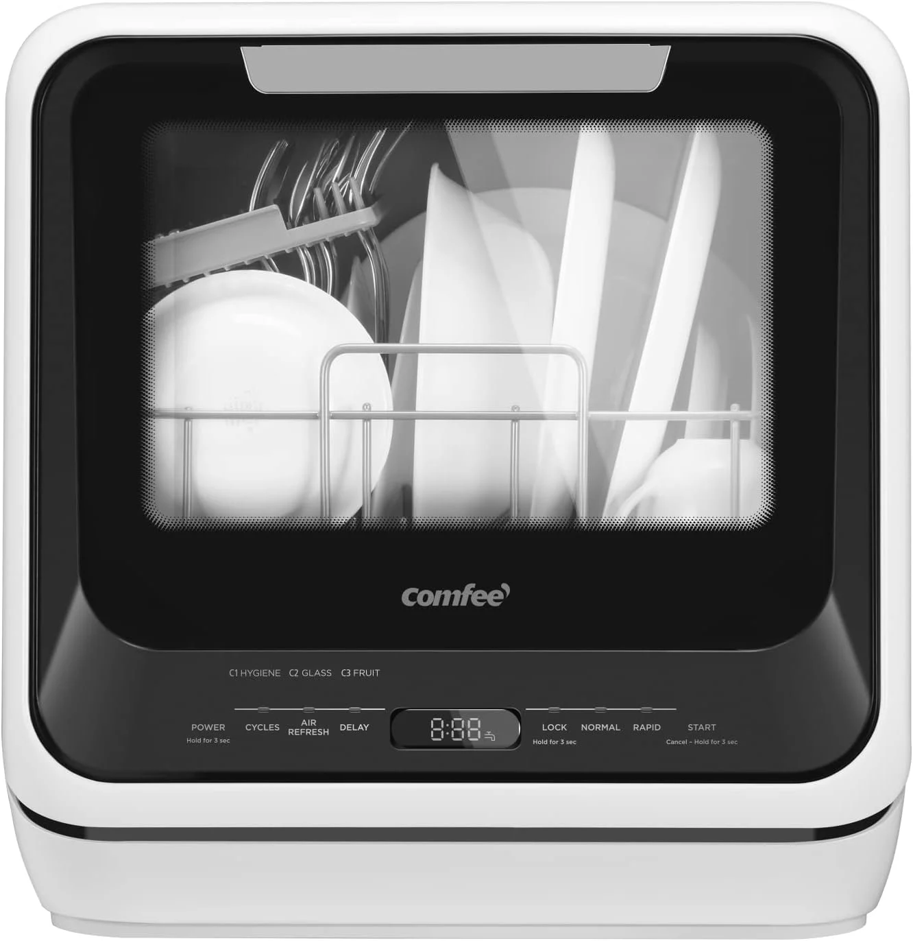 COMFEE’ Portable Mini Dishwasher Countertop with 5L Built-in Water Tank for Apartments& RVs, No Hookup Needed, 6 Programs, 360° Dual Spray, 162℉ High-Temp& Air-Dry Function