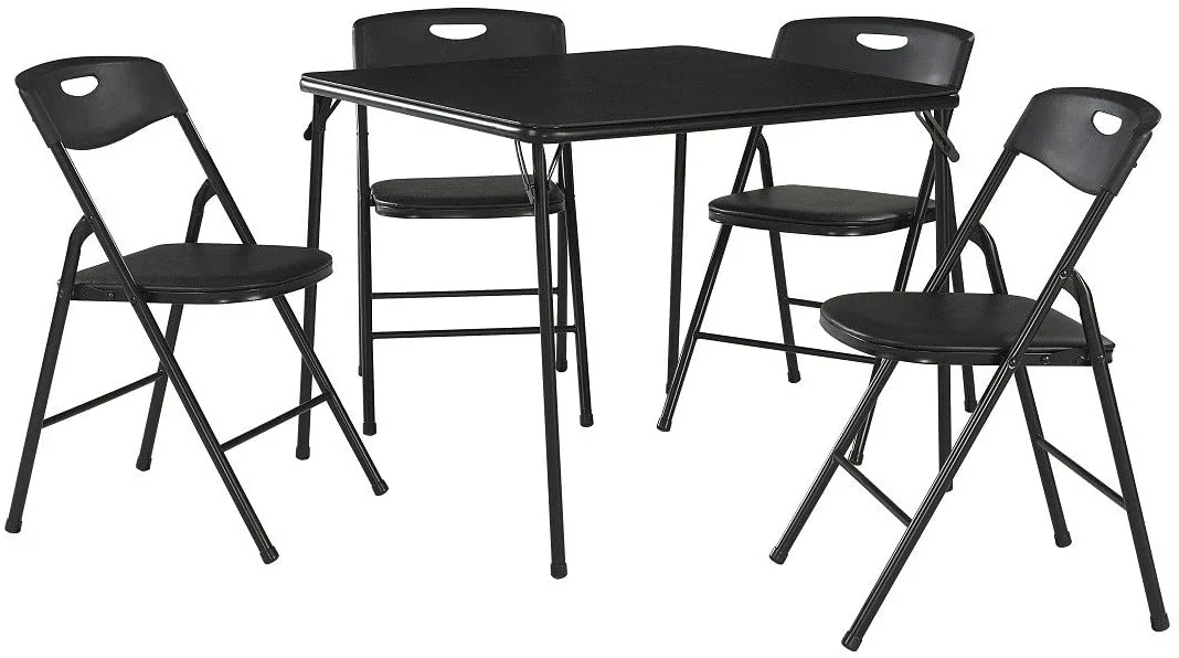COSCO 5-Piece Folding Table and Chair Set, Black