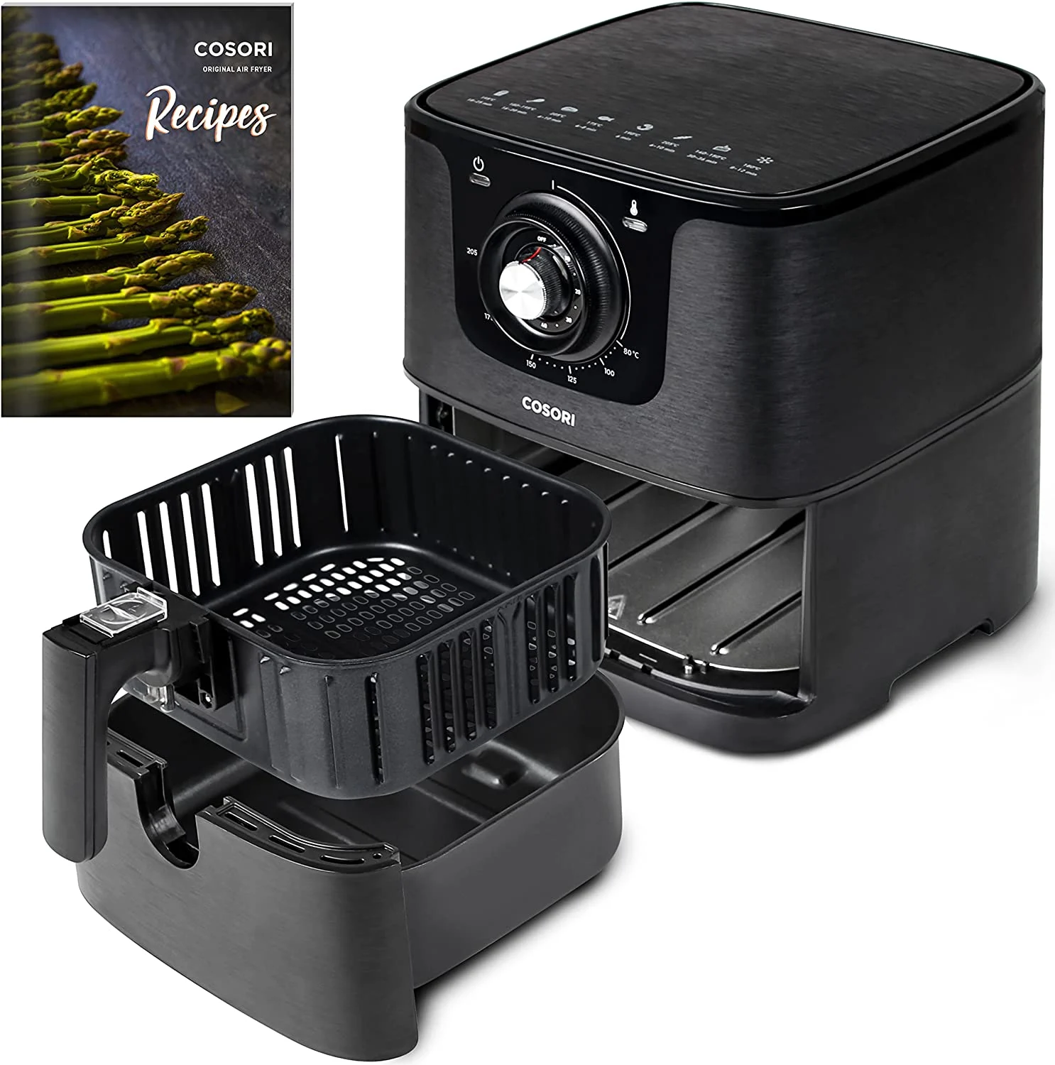 COSORI Air Fryer (Cookbook Included), Retro 5.8QT Air Fryer Toaster Oven Combo, Minimalist Knob Control, Easy to Use, Detachable Basket, 85% Less Oil, Dishwasher-Safe Basket, Easy to Clean, Black
