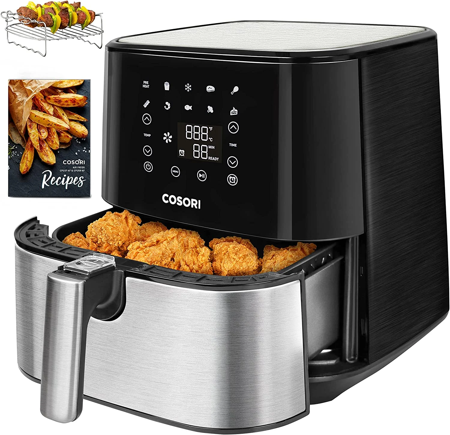 COSORI Air Fryer Oven with Customizable Shake Reminder, Additional Accessories, Nonstick and Dishwasher-Safe Detachable Basket, 100 Paper Plus 1100+ Online Recipes, 5.8QT, Stainless Steel