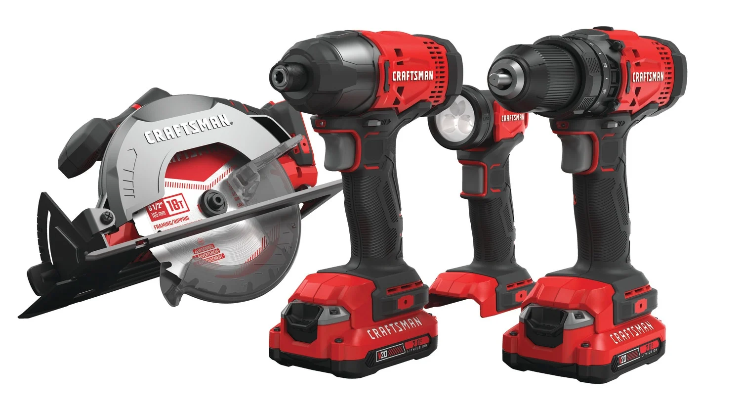 CRAFTSMAN CMCK401D2 V20 4-Tool 20-volt Max Power Tool Combo Kit Case (2 Li-ion Batteries Included and Charger Included)