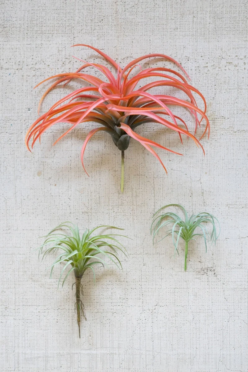 Small Artificial Air Plant 4.5"H Plastic & Wire Botanical Accent – Green Faux Succulent Decor (Set of 6) By Kalalou