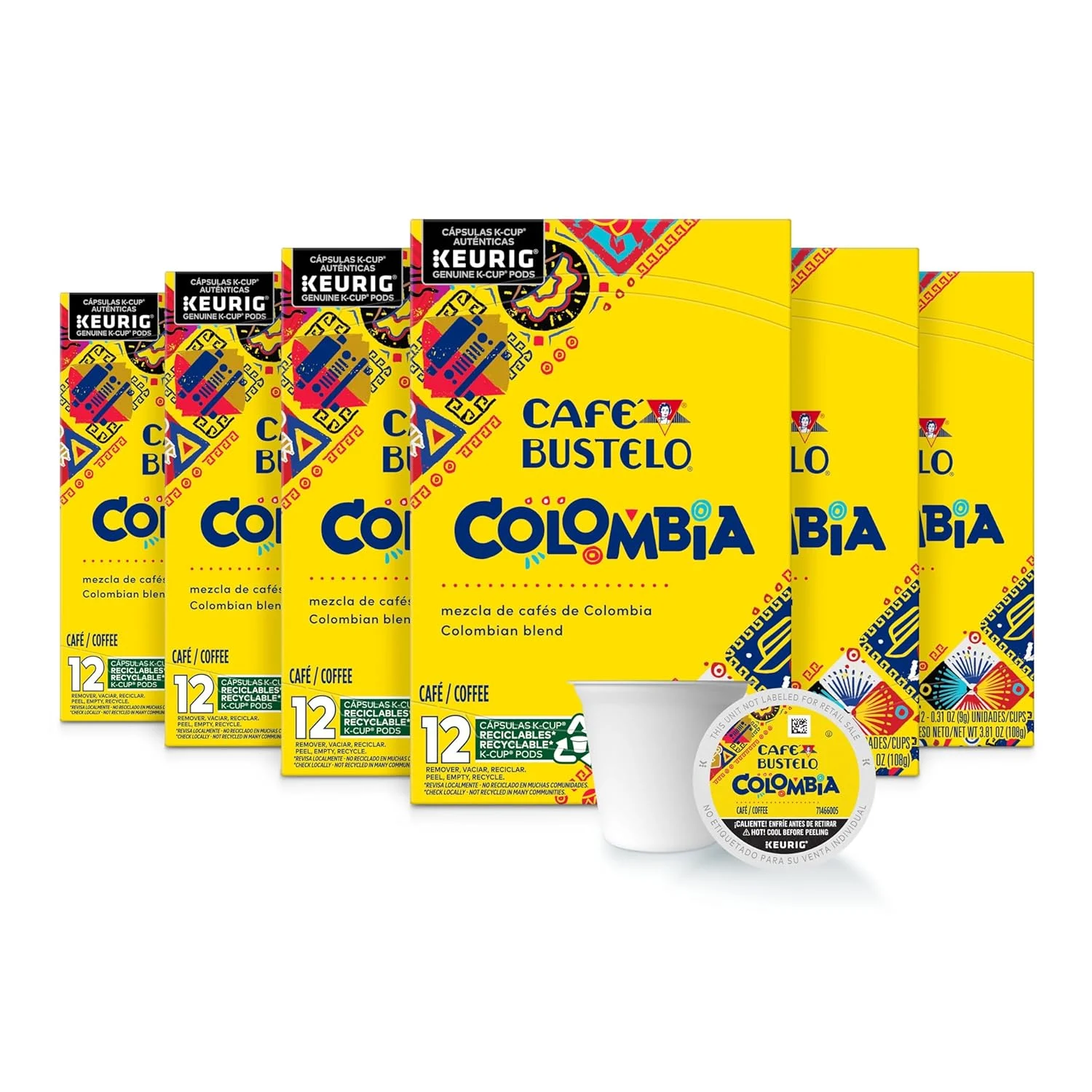 Café Bustelo 100% Colombian Medium Roast Coffee 72 Keurig K-Cup Pods 12 Count (Pack of 6)