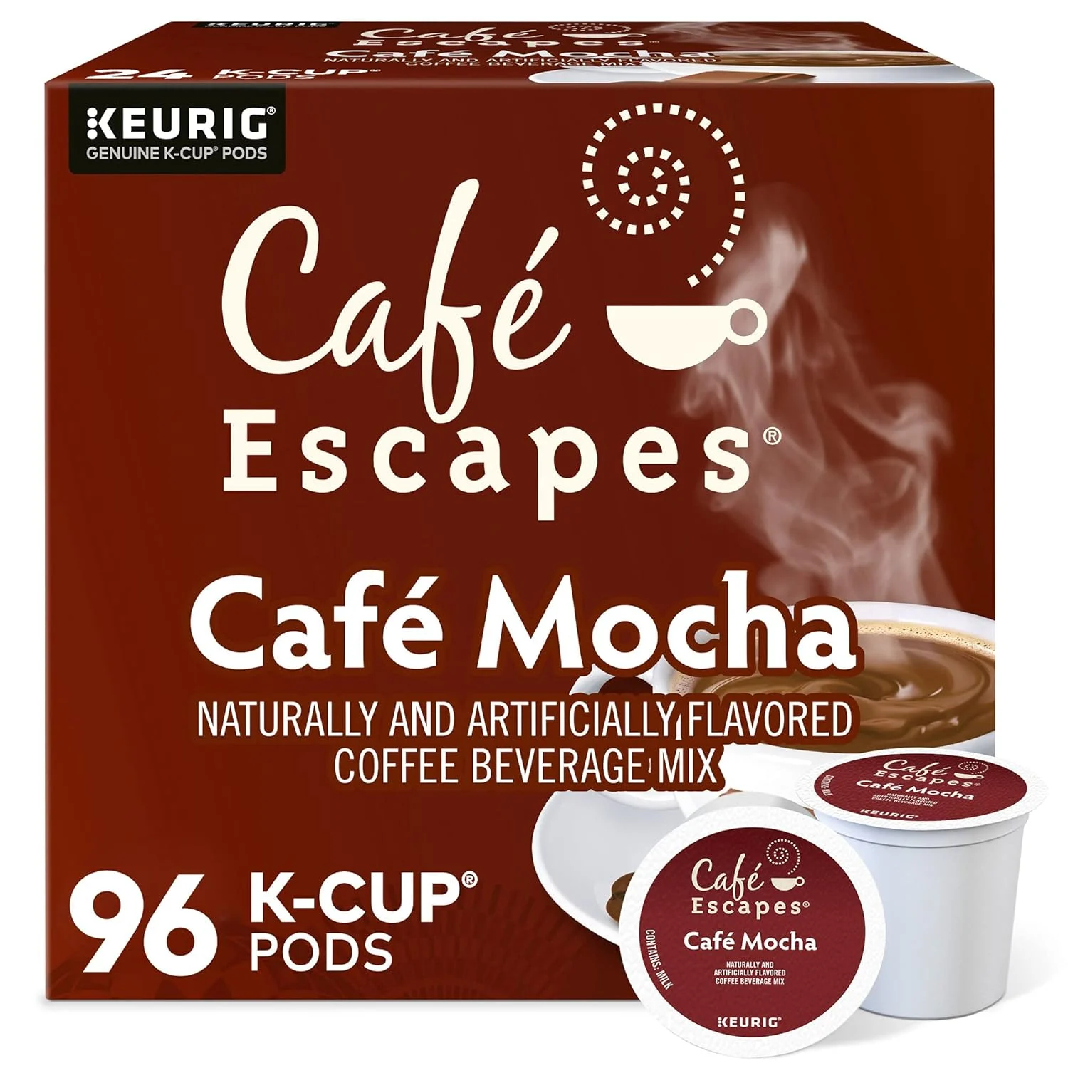 Cafe Escapes Cafe Mocha Keurig Single-Serve K-Cup Coffee Pods, 96 Count (4 Packs of 24)