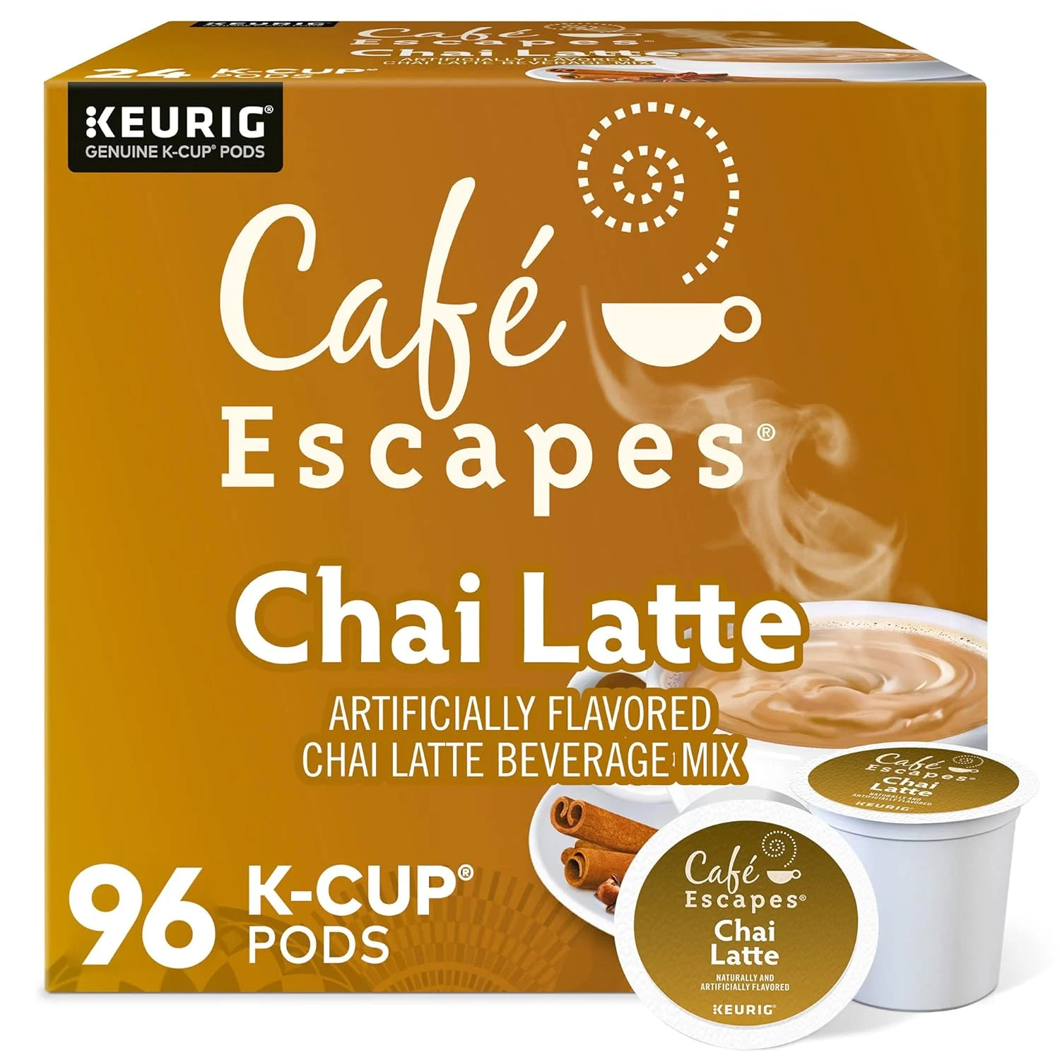 Cafe Escapes Chai Latte Keurig Single-Serve K-Cup Coffee Pods, 96 Count (4 Packs of 24)