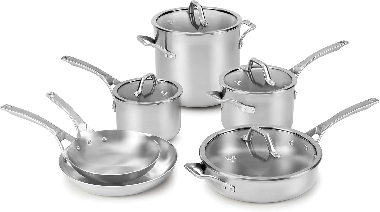 Calphalon 5-Ply Stainless Steel Cookware Set 10 Piece Includes Frying Pans, Pots and Pans Set, Induction, Oven Safe 500F, Silver
