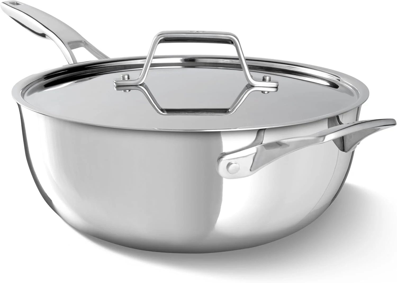 Calphalon Premier Polished 5-Ply Stainless Steel Cookware Set w/Turbo Heat Tech 4.5Qt Chef’s Pan with Lid, Induction, Oven Safe 500F, Silver