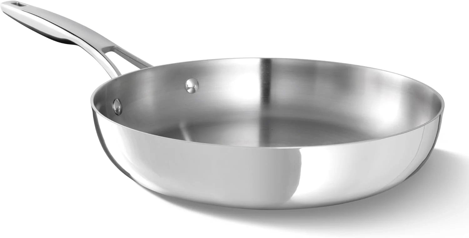 Calphalon Premier Polished 5-Ply Stainless Steel Cookware w/Turbo Heat Tech 10″ Fry Pan, Induction, Oven Safe 500F, Silver