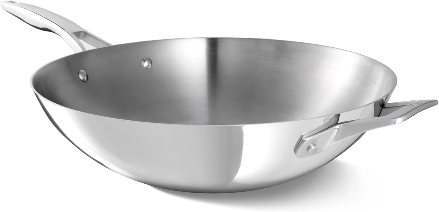 Calphalon Premier Polished 5-Ply Stainless Steel Cookware w/Turbo Heat Tech 13″ Wok, Induction, Oven Safe 500F, Silver