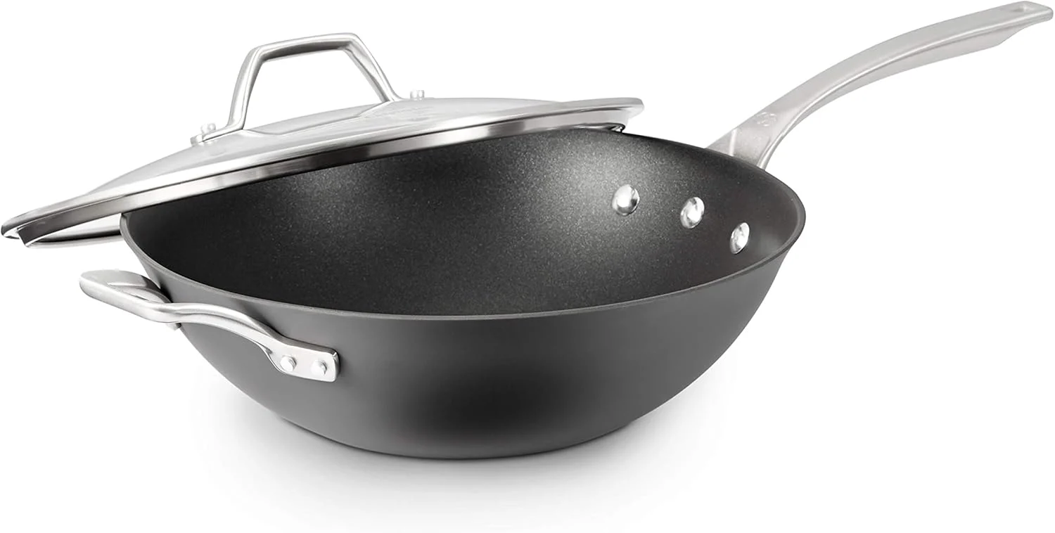 Calphalon Signature Hard-Anodized Nonstick Wok, 12″, Flat-Bottom, Oven-Safe, PFOA-Free, Black