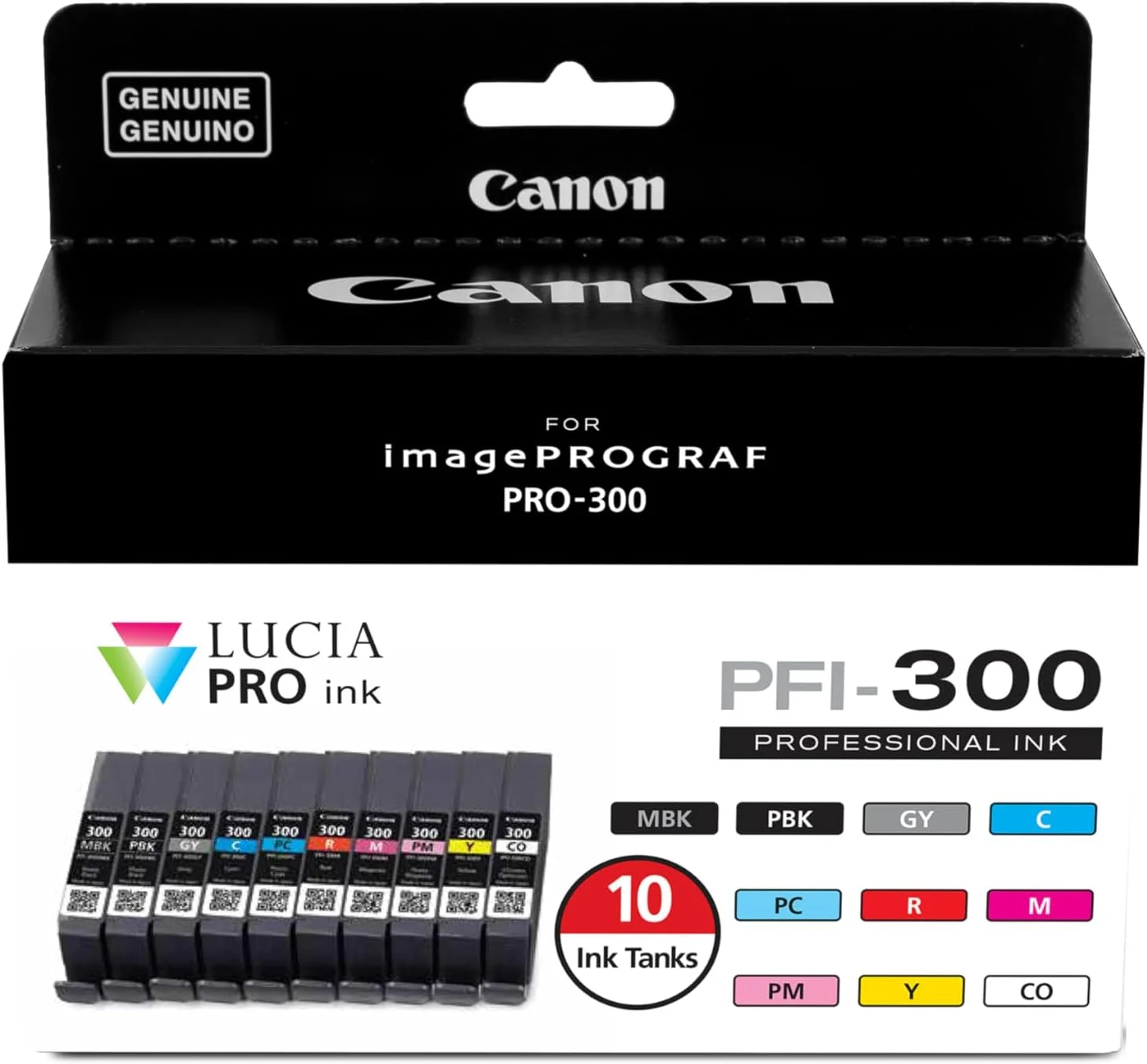 Canon PFI-300 Lucia PRO Ink, 10 Ink Tanks, Compatible to imagePROGRAF PRO-300 Printer, Multi, Standard (4192C007)