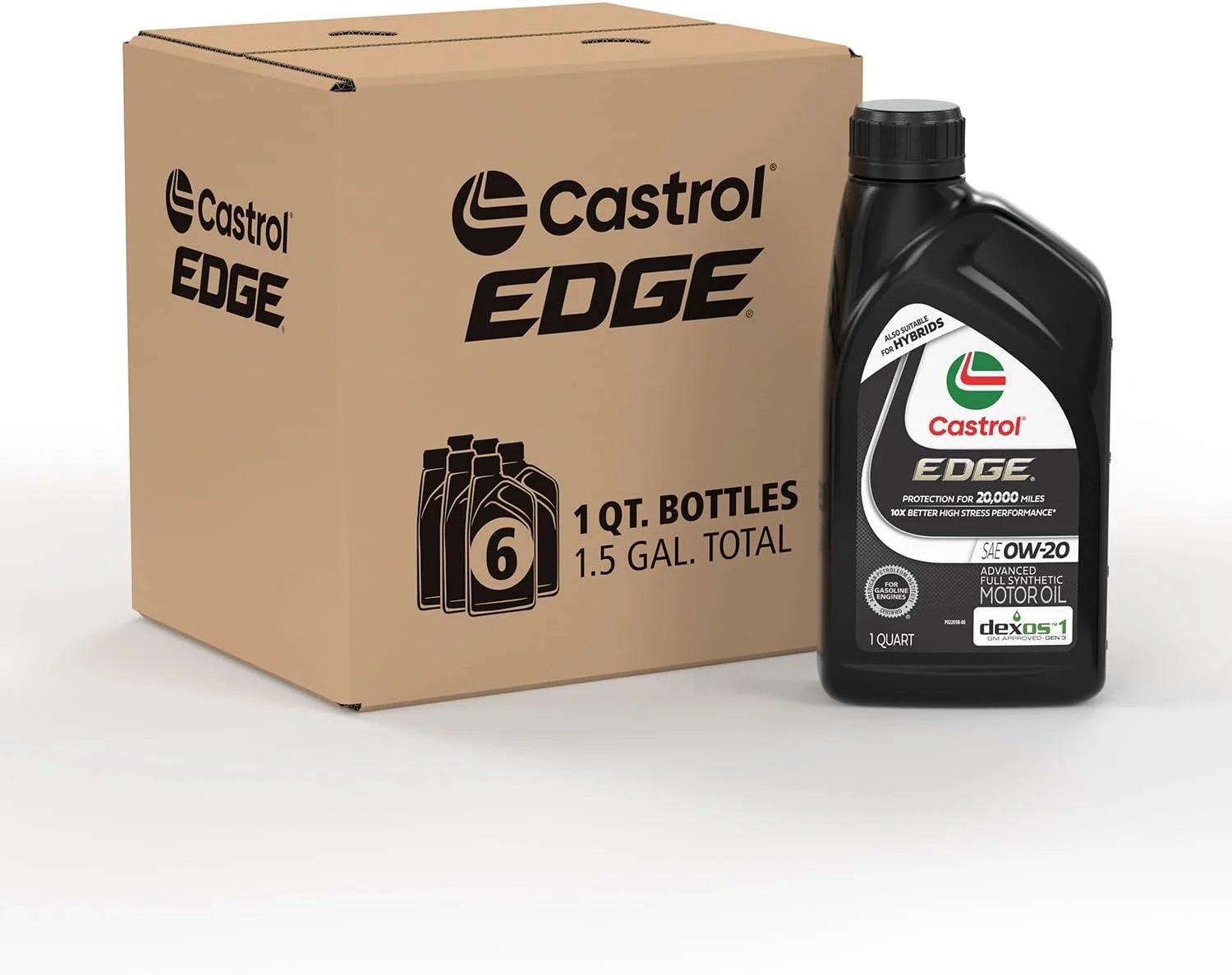 Castrol EDGE 0W-20 Advanced Full Synthetic Motor Oil, 1 Quart, Pack of 6