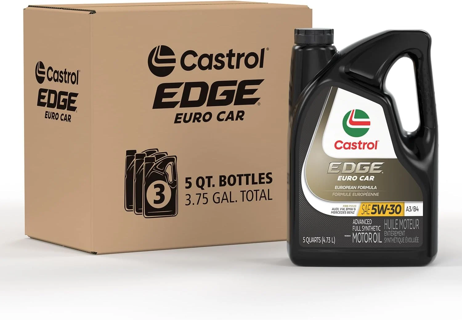 Castrol Edge Euro 5W-30 A3/B4 European Advanced Full Synthetic Motor Oil, 5 Quarts, Pack of 3