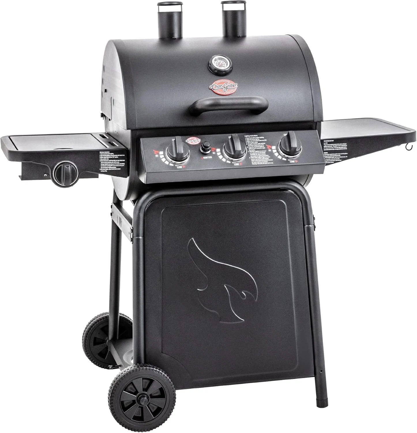 Char-Griller® Grillin’ Pro 3-Burner Propane Gas Grill in Black with 40,800 BTU, Cast Iron Grates and Warming Racks, 630 Cooking Square Inches, Model E3001