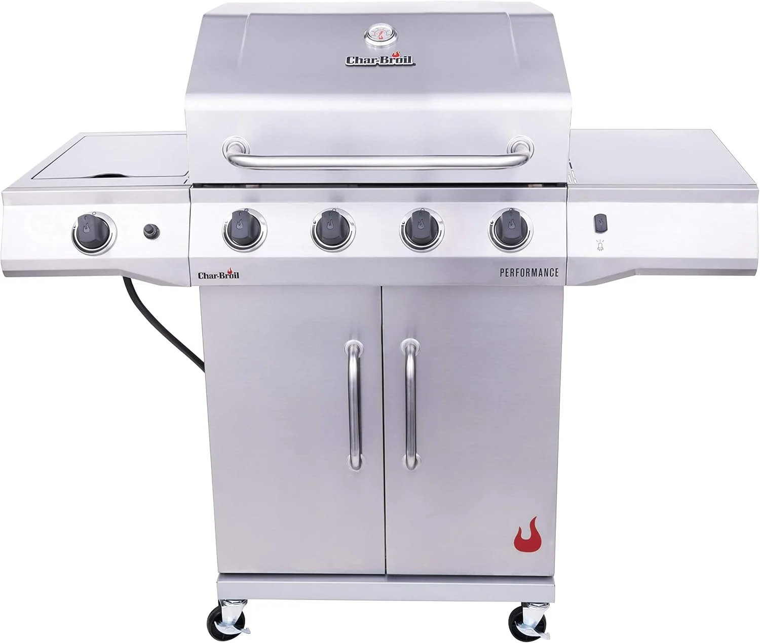 Charbroil 463354021 Performance Series Convective 4-Burner with Side Burner Cabinet Propane Gas Grill, Stainless Steel
