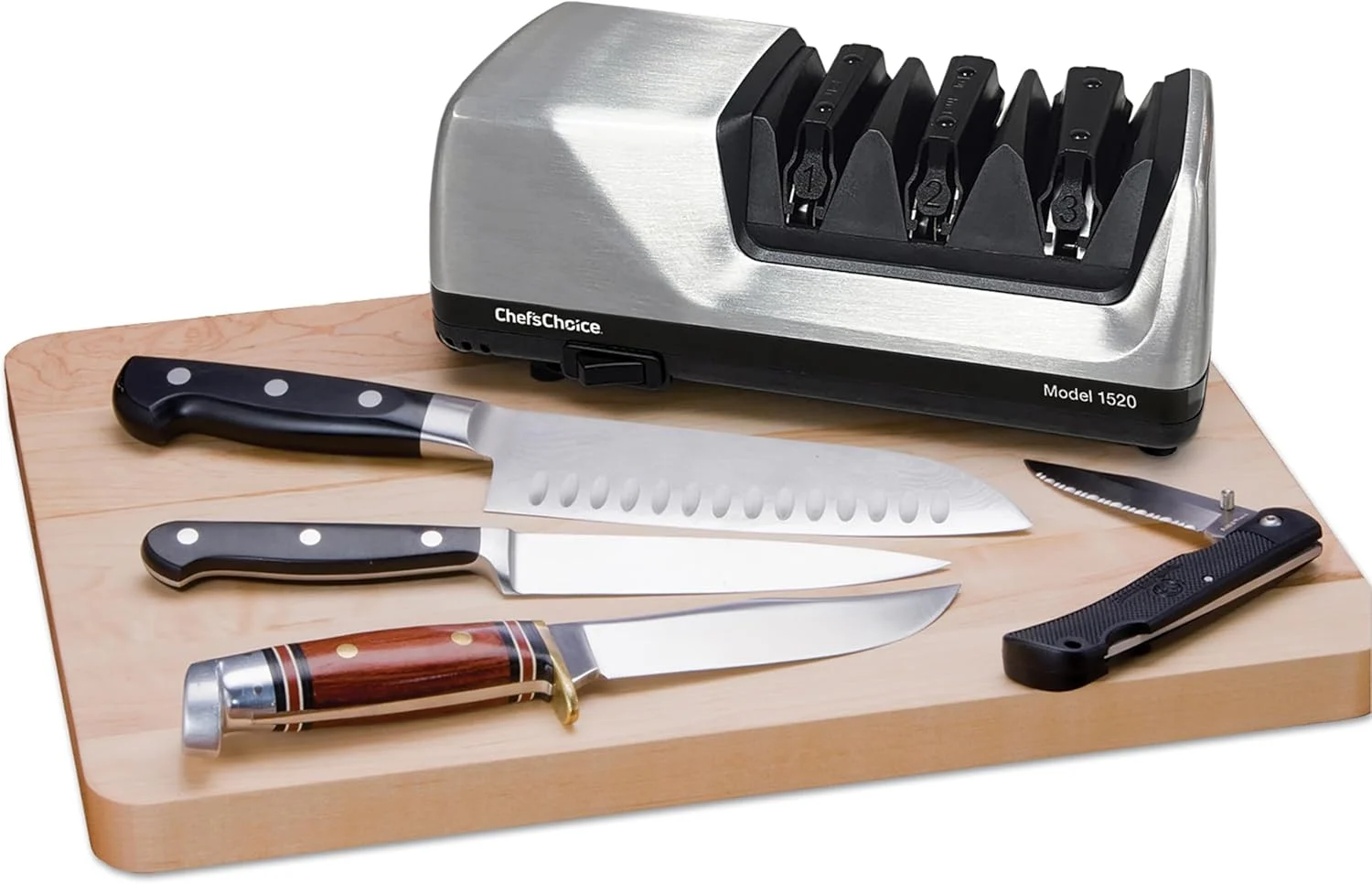 Chef’sChoice 0115207 Professional Electric Knife Sharpeners AngleSelect for 15- and 20-Degree Straight-Edge, 2-Stage, Metallic