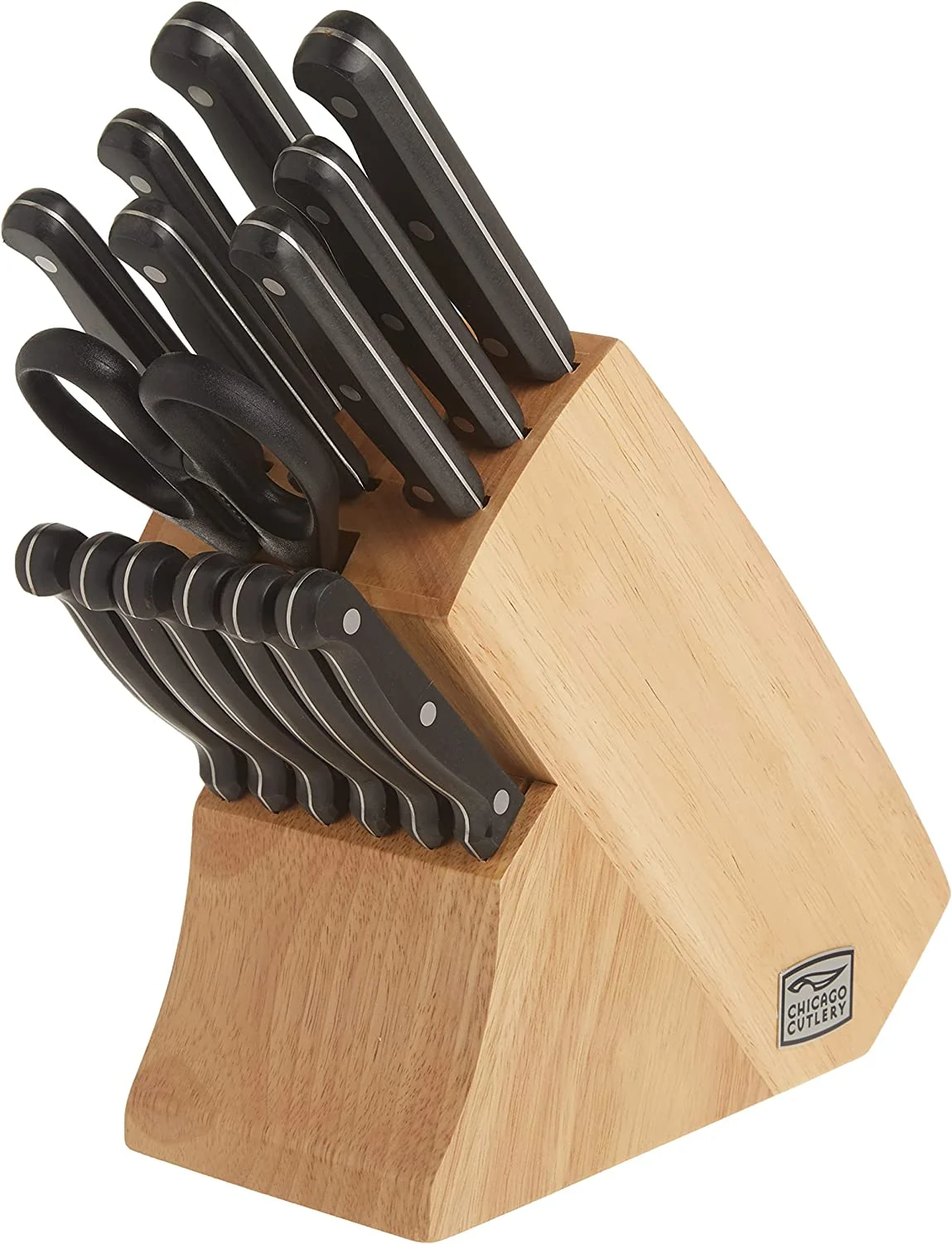Chicago Cutlery Essentials 15 Piece Stainless Steel Kitchen Knife Set with Shears, Paring, Fruit, Utility, Santoku, Bread, and Steak Knives, Knife Set for the Kitchen with Block