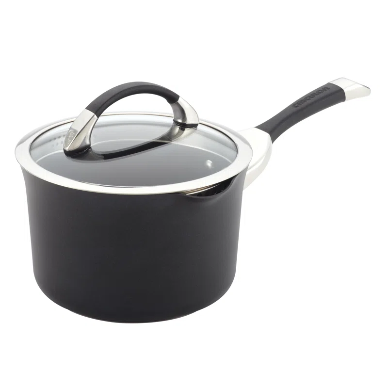 Circulon 83483 Circulon Symmetry Hard Anodized Nonstick Sauce Pan/Saucepan with Straining and Lid, 3.5 Quart, Black