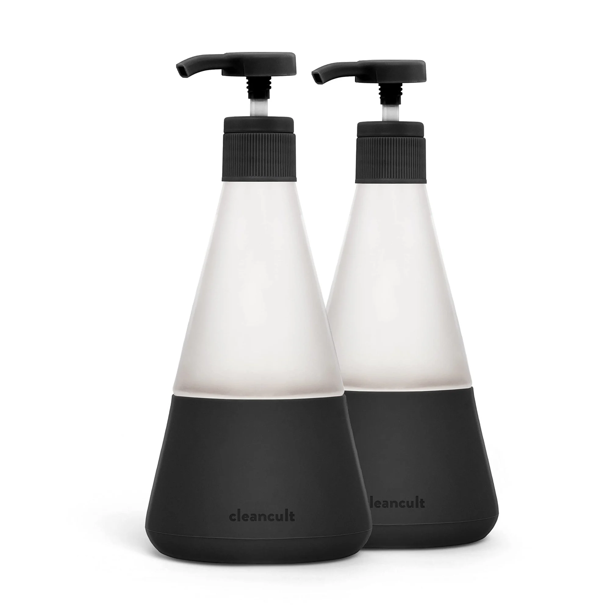 Cleancult Dish Soap Dispenser with Pump, Refillable Glass 14 oz Container, Shatter Resistant, Liquid Dishwashing Detergent, Non-Slip Grip Matte Clear Frosted Finish, Kitchen Sink, 2 Pack – Matte Black