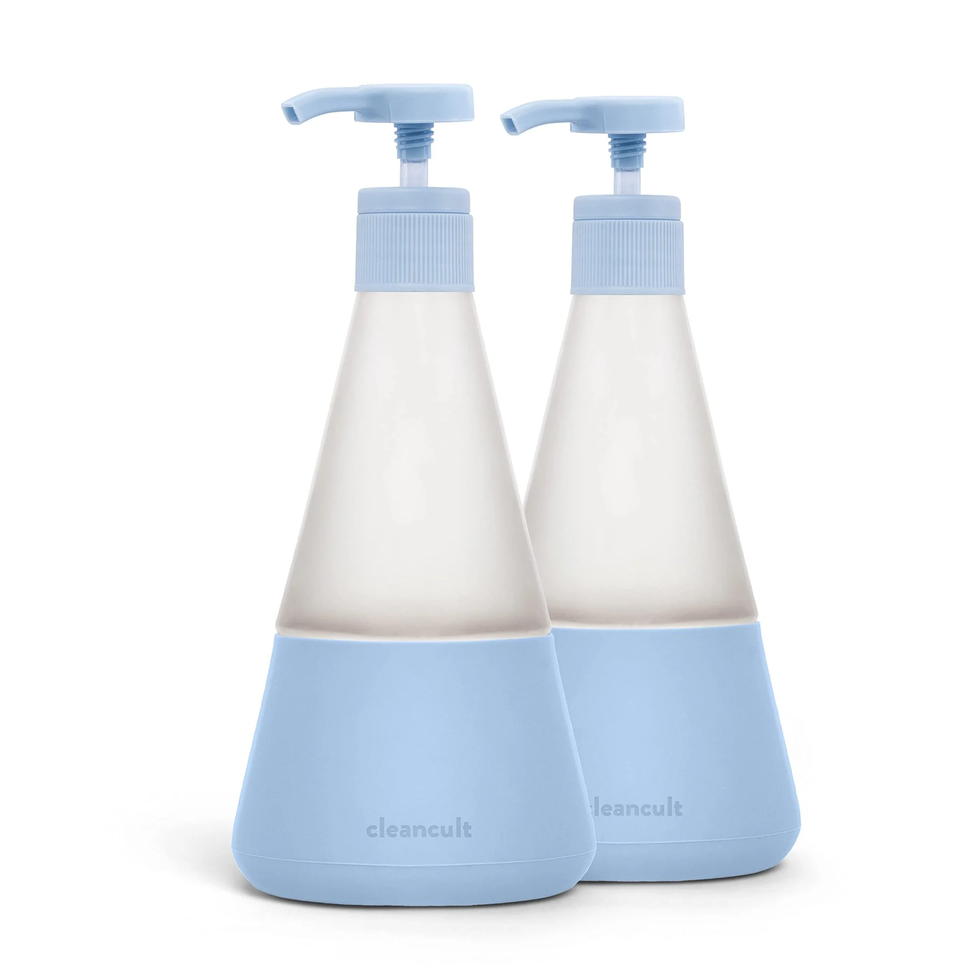 Cleancult Dish Soap Dispenser with Pump, Refillable Glass 14 oz Container, Shatter Resistant, Liquid Dishwashing Detergent, Non-Slip Grip, Matte Clear Frosted Finish, Kitchen Sink, 2 Pack – Periwinkle