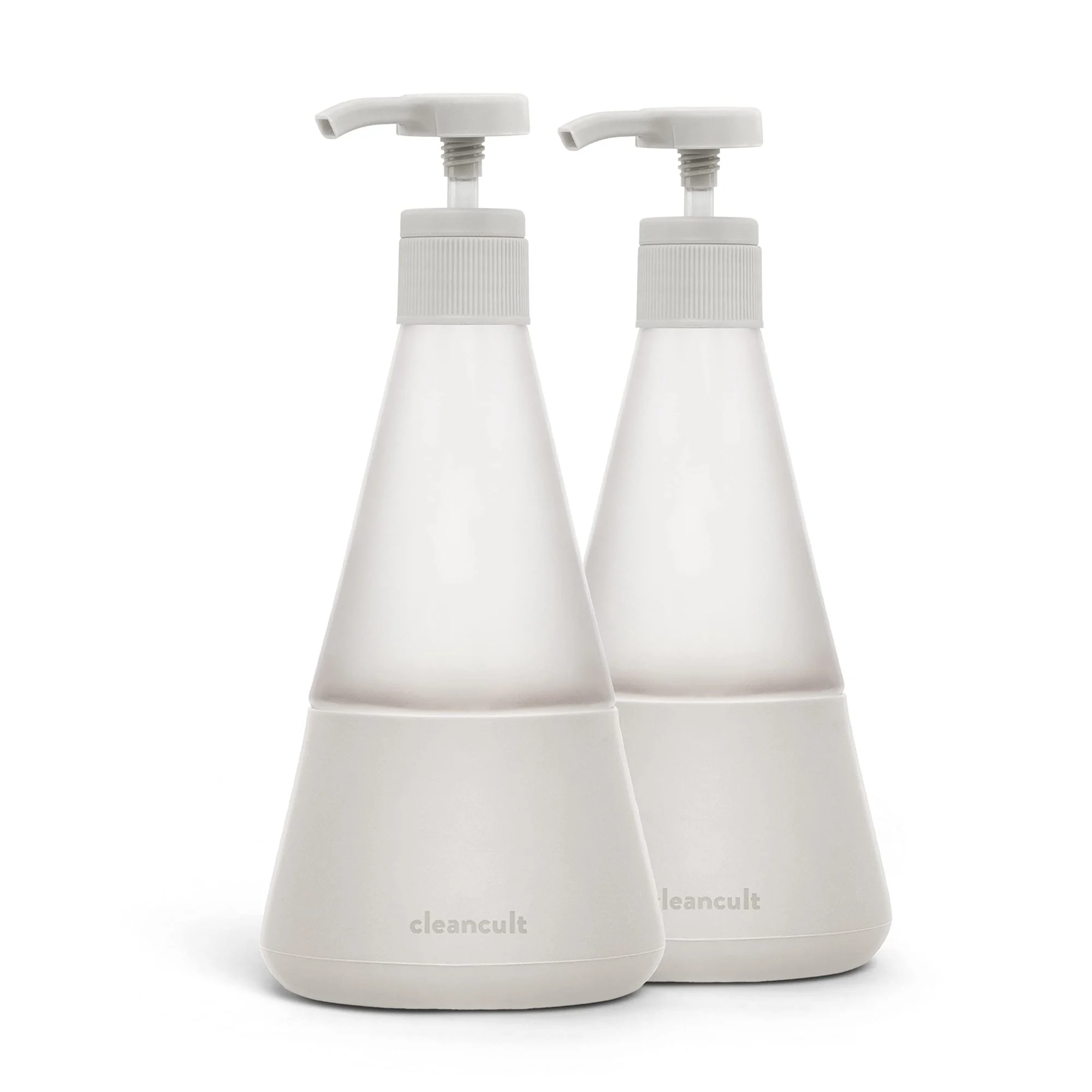 Cleancult Dish Soap Dispenser with Pump, Refillable Glass 14 oz Container, Shatter Resistant, Liquid Dishwashing Detergent, Non-Slip Grip, Matte Clear Frosted Finish, Kitchen Sink, 2 Pack – Stone