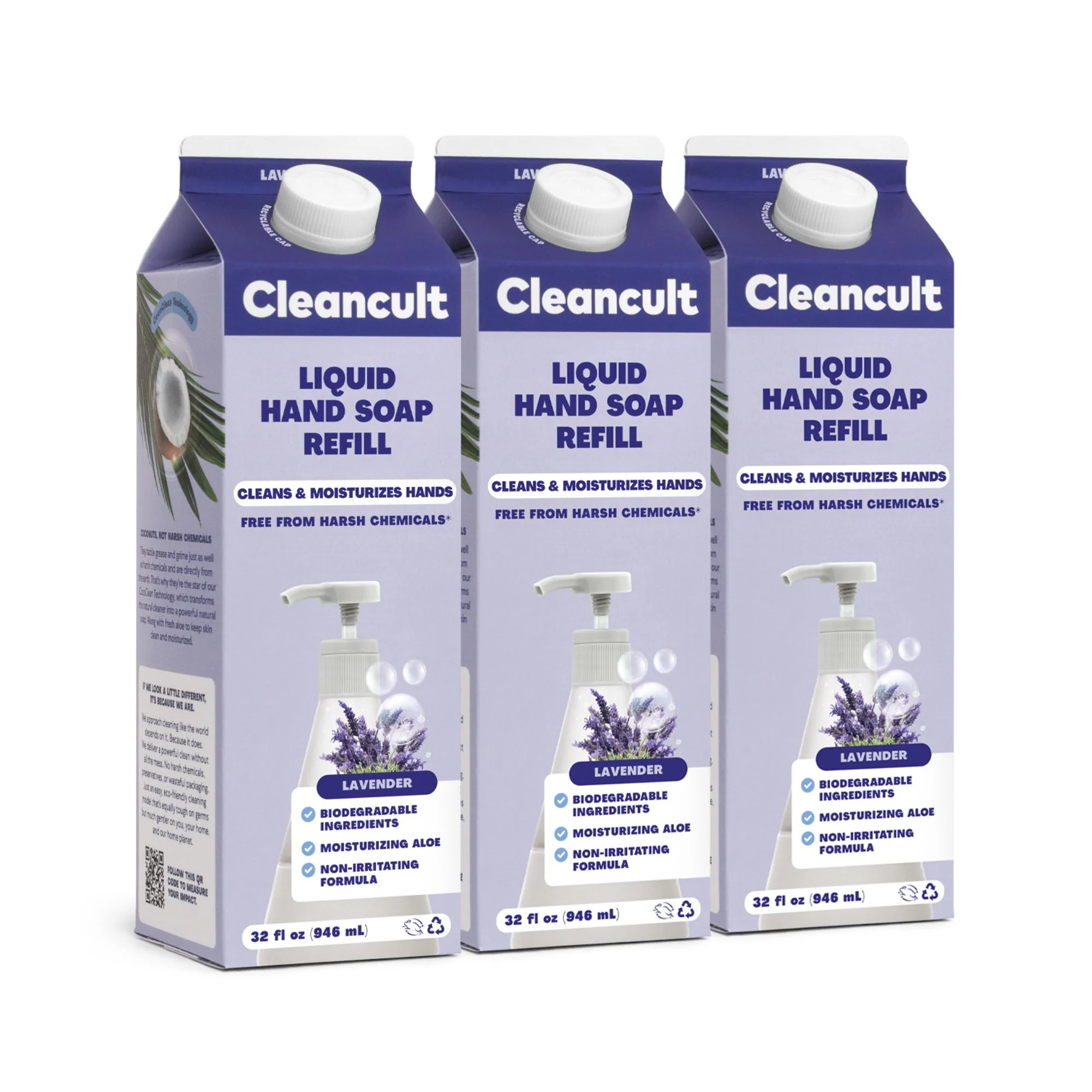 Cleancult Liquid Hand Soap Refill, Lavender, 32oz, 3 Pack – Coconut-Derived Hand Soap that Nourishes & Moisturizes – Liquid Soap Made with Aloe – Paraben & Phthalate Free