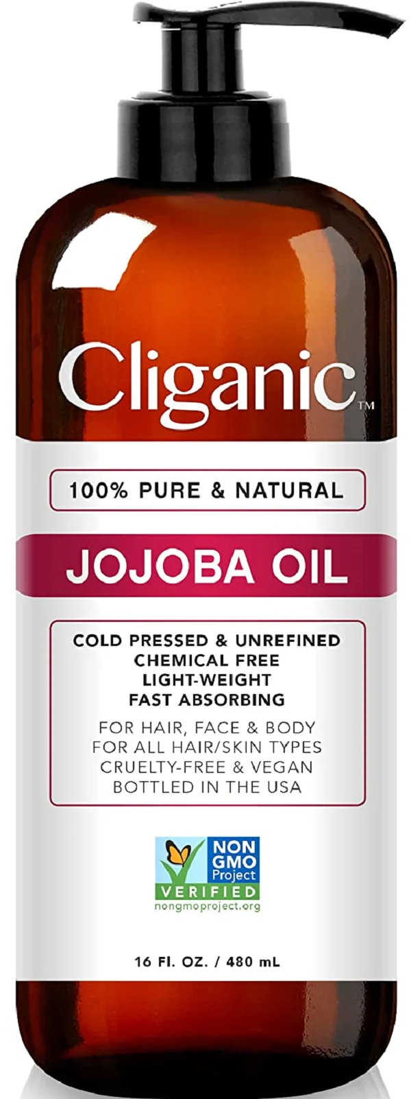 Cliganic Jojoba Oil Non-GMO, Bulk 16oz | 100% Pure, Natural Cold Pressed