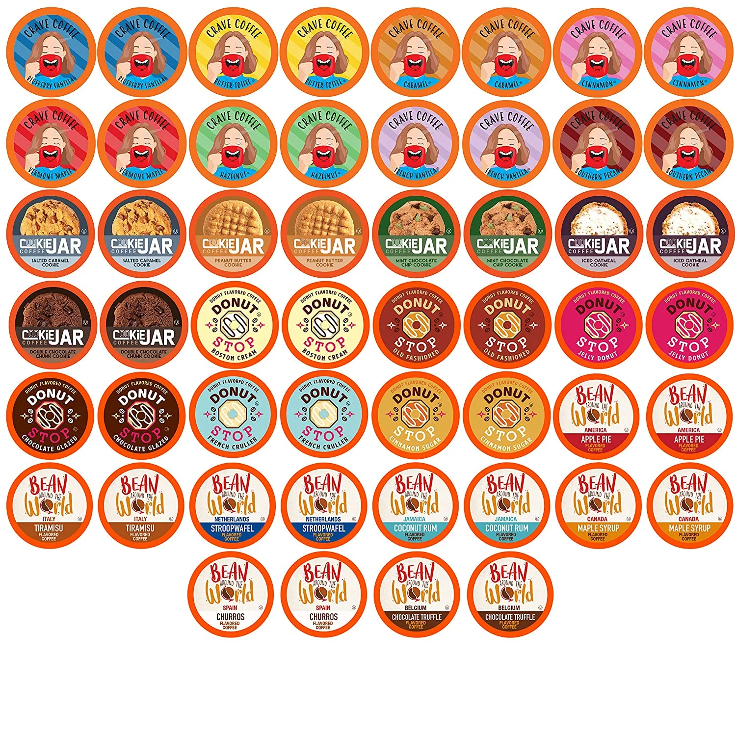 Coffee Pod Variety Packs Flavored Sampler, Assorted, Variety Pack, 52 Count (Pack of 1)