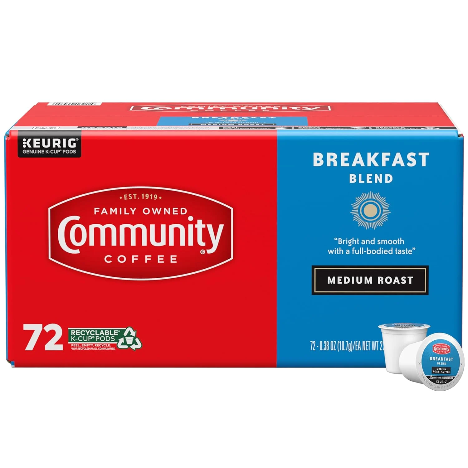 Community Coffee Breakfast Blend 72 Count Coffee Pods, Medium Roast, Compatible with Keurig 2.0 K-Cup Brewers