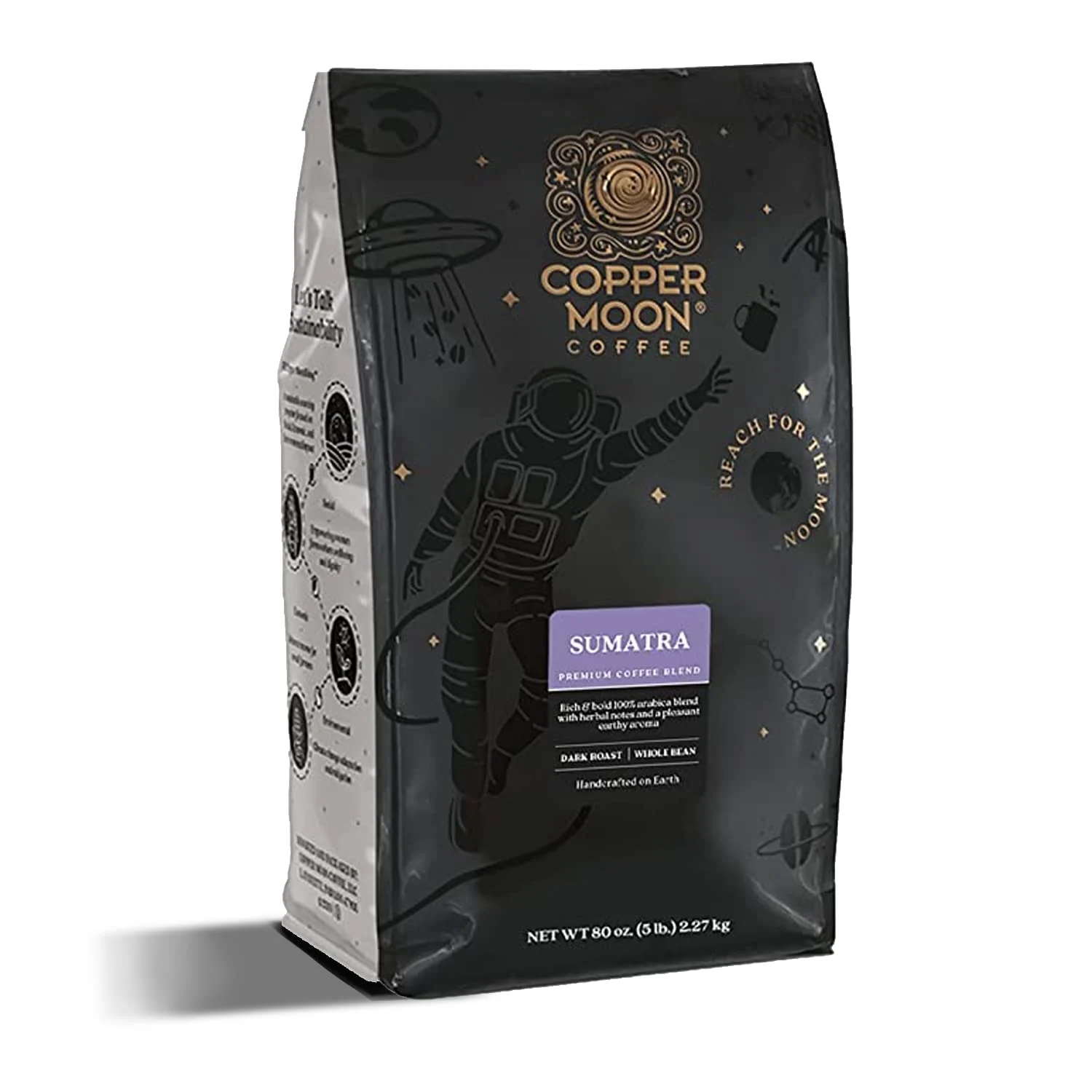 Copper Moon Sumatra, Whole Bean Coffee, 5 Pound Bag, Dark Roast Coffee