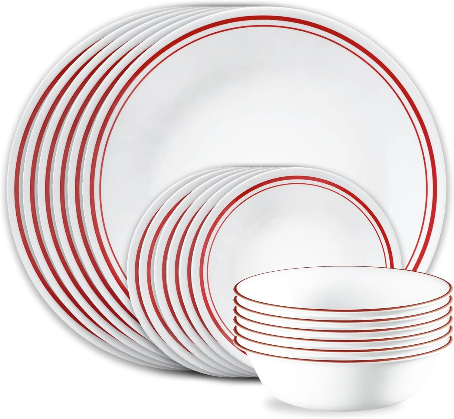 Corelle Vitrelle 18-Piece Service for 6 Dinnerware Set, Triple Layer Glass and Chip Resistant, Lightweight Round Plates and Bowls Set, Logan