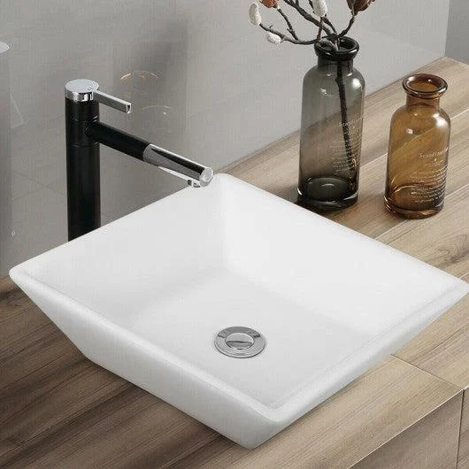 Costway 16" x 16" Square Bathroom Ceramic Vessel Sink with Pop-up Drain