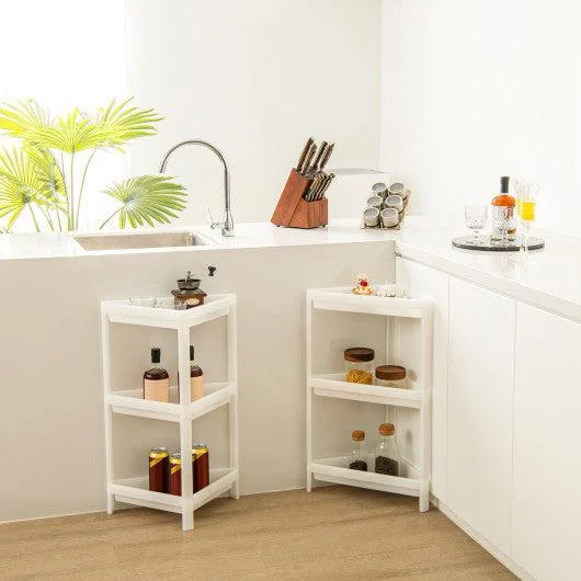 Costway 2 Pack 3-Tier White Detachable Floor Corner Shower Shelf with Drainage Holes