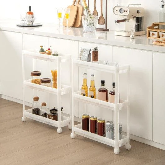 Costway 2 Pieces 3-Tier White Slim Detachable Storage Cart with Drainage Holes and Wheels
