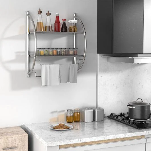 Costway 2-Tier Wall Mount Shower Organizer Towel Storage Rack