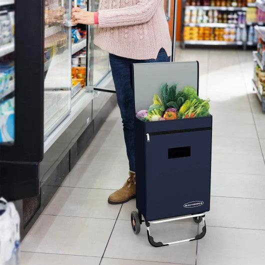 Costway 2-in-1 Portable Shopping Cart with Removable Bag and Cozy Handle